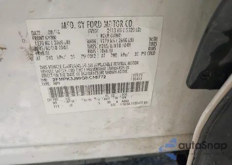 2016 Ford Edge Sel from USA, damaged, VIN 2FMPK3J99GBC58772